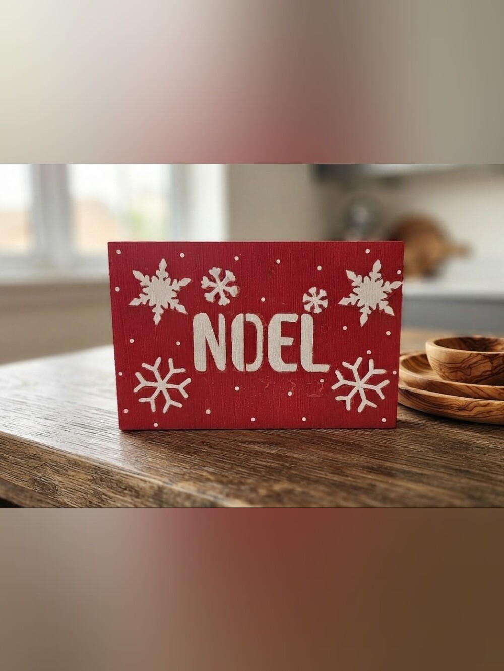 Noel Holiday Wood Sign - Red and White Festive Decor